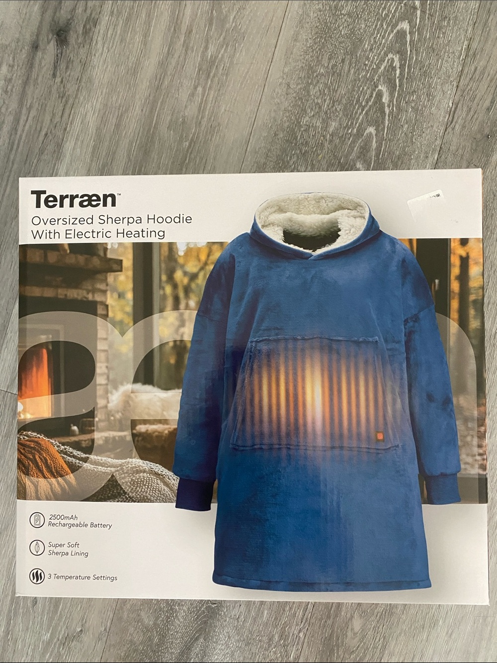 Terræn Oversized Blue Sherpa Hoodie with Electric Heating. New